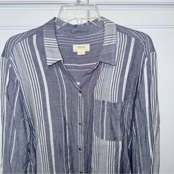 Anthropologie Maeve Shirt Sz Large Blue Chatham Striped Button Down Blouse - Picture 5 of 12